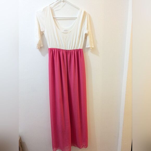 Nymphe Colorblock White Pink Maxi Dress, 3/4 Sleeve, Women's Small - Picture 1 of 10